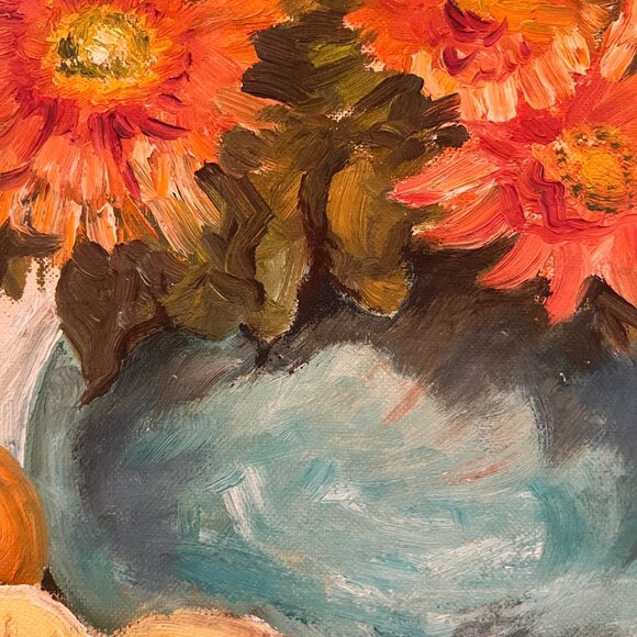 Vintage Unsigned Painting - Flowers in Vase - Acrylic on Canvas Board - 14x18" - Picture 5 of 6